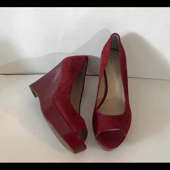NWOT Franco Sarto Suede Burgundy /Red High Wedge - Picture 6 of 6